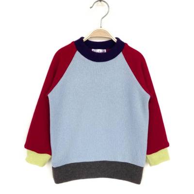 Kinderpullover 86/92 100% Kaschmir hellblau/rot Upcyclingpullover aus Kaschmir