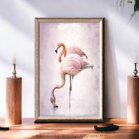 ROSA FLAMINGOS Vögel Wandbild auf Holz Leinwand Fineartprint Wanddeko Landhausstil Vintage Style Shabby Chic Bild 5