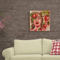 ERDBEERTRAUM - gemaltes Frauenportrait mit Erdbeeren auf Leinwand 50cmx50cmx3,6cm von Christiane Schwarz Bild 5