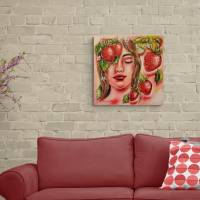 ERDBEERTRAUM - gemaltes Frauenportrait mit Erdbeeren auf Leinwand 50cmx50cmx3,6cm von Christiane Schwarz Bild 6