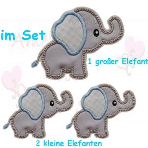 Elefanten Set Applikation Aufnäher elefant hellgrau hellblau stoffapplikation stickerei bügelbild bügelbilder zum aufbüg Bild 1