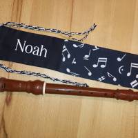 Flötentasche mit Namen, Flötenbeutel - Musiknoten schwarz (mit optionalen Zubehörfach / Fütterung / Halsband) Bild 4
