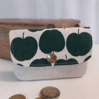 Hosentaschen Portmonee, kleiner Geldbeutel, Geldbörse, Mini Börse grün beige Äpfel Bild 1