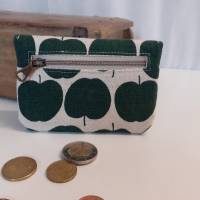 Hosentaschen Portmonee, kleiner Geldbeutel, Geldbörse, Mini Börse grün beige Äpfel Bild 2