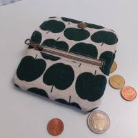 Hosentaschen Portmonee, kleiner Geldbeutel, Geldbörse, Mini Börse grün beige Äpfel Bild 6