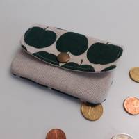 Hosentaschen Portmonee, kleiner Geldbeutel, Geldbörse, Mini Börse grün beige Äpfel Bild 9