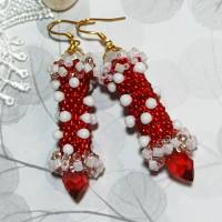 Ohrringe rot weiß Glasperlen handgemacht Silber vergoldet polka dots Bild 2