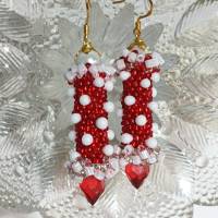 Ohrringe rot weiß Glasperlen handgemacht Silber vergoldet polka dots Bild 4