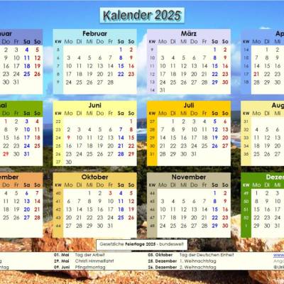 Das Jahr 2025 auf einen Blick - Download – mit „Algarveküste bei Lagos“ Hintergrund PDF – DIN A4