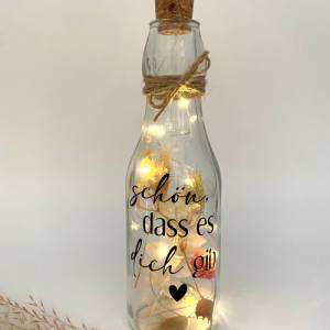 Lichtflasche mit Trockenblume, Flaschenlicht, Leuchtflasche, Geburtstagsgeschenk , Konfirmation, Taufe, Kommunion, Hochz Bild 5