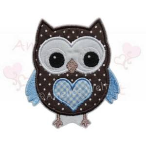 süße Eule in braun blau  OWL applikation bügelbild Bild 1