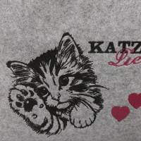 besticktes Universaltäschchen hell - Katze + Katzen Liebe Bild 3