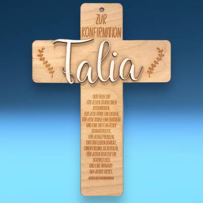 Holzkreuz zur Konfirmation, Geschenk, personalisiert nach Wunsch, irischer Segenswunsch, zwei Größen zur Wahl