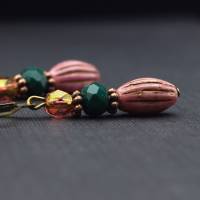 Ohrringe altrosa und dunkelgrün, Perlen, rosa Bild 1