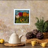Filzkunst, Filzblumen, Osterbild, gefilzt im 3-D- Bilderrahmen Bild 10
