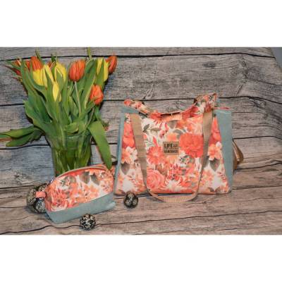 Shopper-Set  im Markttaschen-Style mit wunderschönem Blumenmuster - OhCarri Mini und Oh Beauti Kosmetiktasche