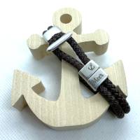 Maritimes Armband aus Segelseil, dunkelbraun, mit versilberten Zwischenstücken und versilbertem Hake Bild 1