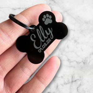 Hundeknochen Halsband Anhänger Gravur Pfote schwarz Aluminium Accessoire Hund Vierbeiner graviert Laser personalisiert S Bild 3