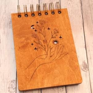 Notizbuch aus Holz / Notizblock aus Holz / Journal aus Holz / DIN A6 / 120g Papier / Motiv magisch / mystisch Bild 3