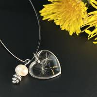 Halskette Herz mit Pusteblumen, feiner Edelsstahl Herz Anhänger,Süßwasserperle ,Resin, Blumenschmuck,Muttertag Bild 8