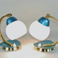 Unikate Tischlampen Paar klein Messing Hammerschlag 60er Jahre blau Nachtlicht einmalig Kult sixties vintage upcycling Bild 5