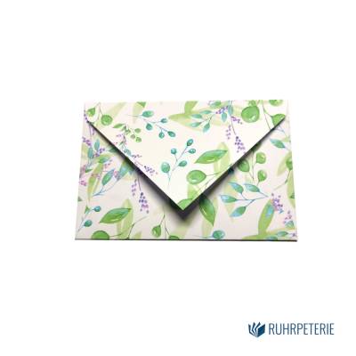 20 kleine Briefumschläge für Gutscheine / kleine Nachrichten | grüne Blumenblätter 023