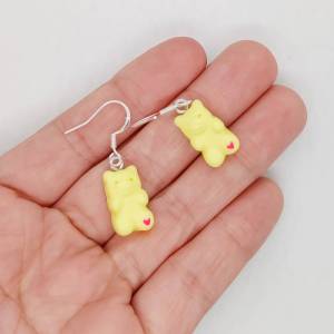 Pastell gelbe Gummibärchen Ohrringe mit Edelstahl Ohrhaken, süßer Schmuck,  niedliche Tier Ohrhänger Bild 2