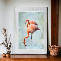 FLAMINGOS Flügeltiere Vögel Wandbild auf Holz Leinwand Fineartprint Wanddeko Landhausstil Vintage Style Shabby Chic Bild 8
