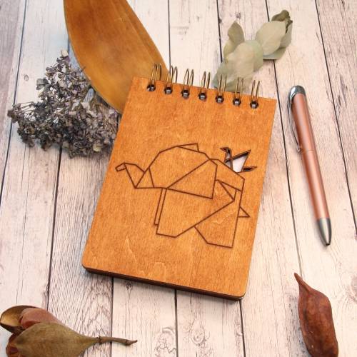 Notizbuch aus Holz / Notizblock aus Holz / Journal aus Holz / DIN A6 / 120g Papier / Notizblock mit Elefantenmotiv