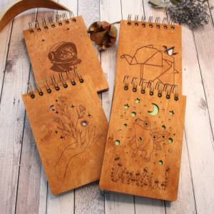 Notizbuch aus Holz / Notizblock aus Holz / Journal aus Holz / DIN A6 / 120g Papier / Notizblock mit Elefantenmotiv Bild 5