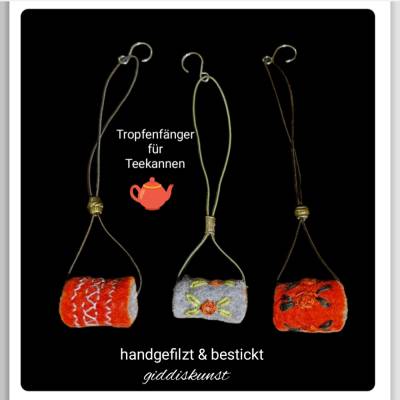 Tropfenfänger für Kannen, handgefilzt & bestickt
