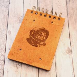 Notizbuch aus Holz / Notizblock aus Holz / Journal aus Holz / DIN A6 / 120g Papier / Notizblock mit Katzenmotiv Bild 3