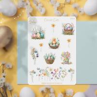 Pastell Bunte Oster Stickerbogen Colorful Easter, süße Ostersticker mit farbenfrohen Blumen und Ostereier Bild 1