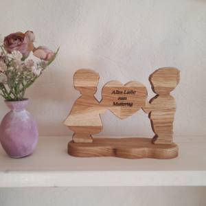 Junge und Mädchen mit Herz * Geschenk Muttertag  Geburtstag * personalisiert * 22 cm lang * Deko aus Holz * Holzdeko Bild 2
