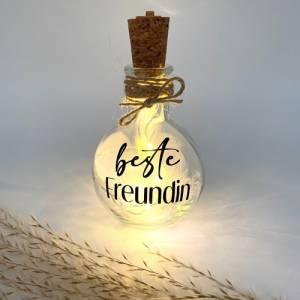 Flower Bottle Glasflasche mit Federn Wunschtext LED Flaschenlicht Geschenk Geburtstag Hochzeit Geburt Taufe personalisie Bild 4