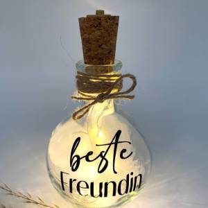 Flower Bottle Glasflasche mit Federn Wunschtext LED Flaschenlicht Geschenk Geburtstag Hochzeit Geburt Taufe personalisie Bild 5