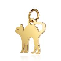 Edelstahl-Anhänger Katze 12x16mm Gold mit Bindering für Armbänder, Ketten Bild 1