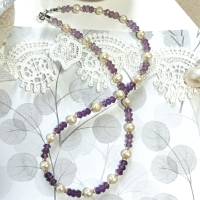 Perlenkette weiß mit Amethyst im Farbverlauf ombre handgemacht Bild 2