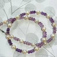 Perlenkette weiß mit Amethyst im Farbverlauf ombre handgemacht Bild 3