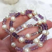 Perlenkette weiß mit Amethyst im Farbverlauf ombre handgemacht Bild 4