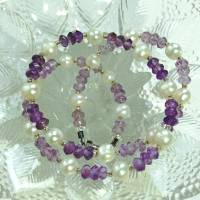 Perlenkette weiß mit Amethyst im Farbverlauf ombre handgemacht Bild 6