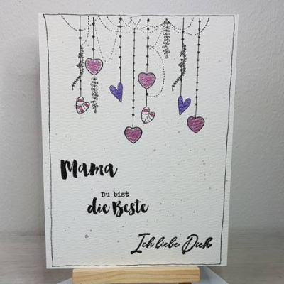Grusskarte mit vielen Herzen zum Muttertag: Mama du bist die Beste - Ich liebe Dich