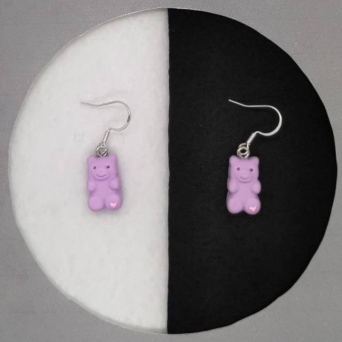 Pastell lila Gummibärchen Ohrringe mit Edelstahl Ohrhaken, süßer Schmuck, niedliche Tier Ohrhänger
