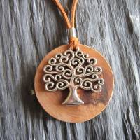 Halskette, Amulett mit Lebensbaum auf Olivenholz mit Edelstahl Bild 1