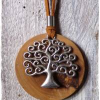 Halskette, Amulett mit Lebensbaum auf Olivenholz mit Edelstahl Bild 2