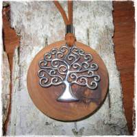 Halskette, Amulett mit Lebensbaum auf Olivenholz mit Edelstahl Bild 3