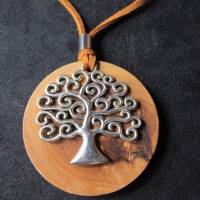 Halskette, Amulett mit Lebensbaum auf Olivenholz mit Edelstahl Bild 4