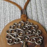 Halskette, Amulett mit Lebensbaum auf Olivenholz mit Edelstahl Bild 6