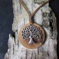 Halskette, Amulett mit Lebensbaum auf Olivenholz mit Edelstahl Bild 7