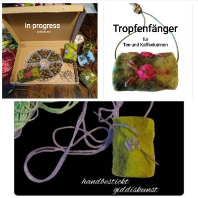 Tropfenfänger für Kannen, handgefilzt & bestickt